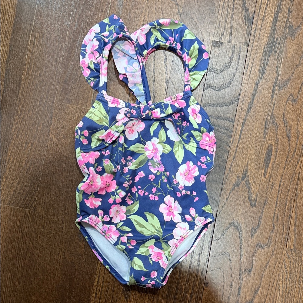 Janie and Jack Pink & Navy Floral One Piece Swimsuit